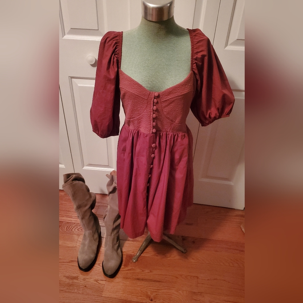 Anthropologie Puff-Sleeve Midi Dress in Dusty Rose